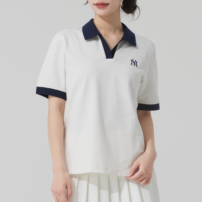 New MLB New York Yankees SS25 Polo Shirt Women's Ivory 3FPQB0153-50IVS