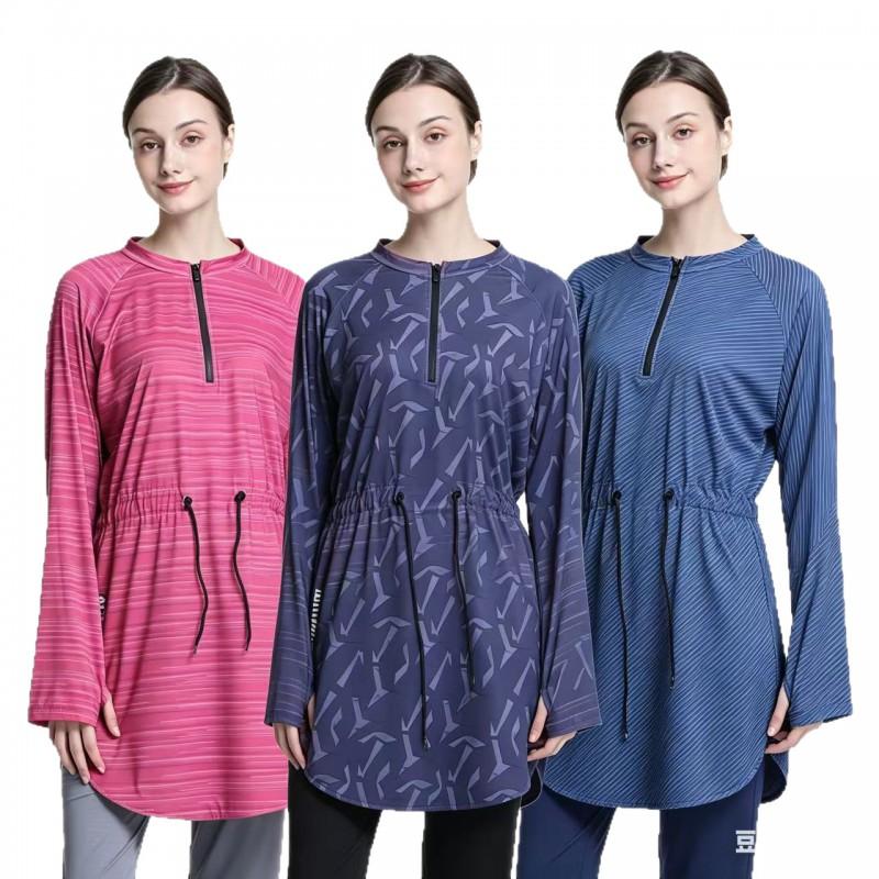 Womens Quick-Dry Long Sleeve Sport Set Modest Islamic Yoga Running Fitness 3-Piece Outfit