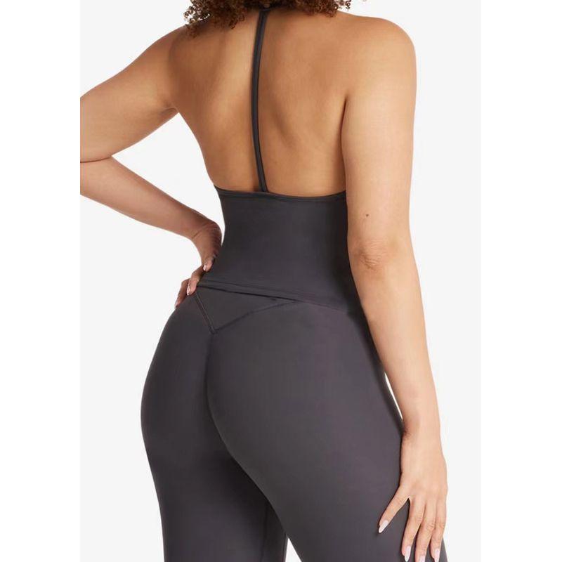 

European and American New Sports Bra Fitness Vest Women Including Chest Pad Hanging Neck Beauty Back V-neck Yoga Sling Underwear High Elastic Dark gray vest M