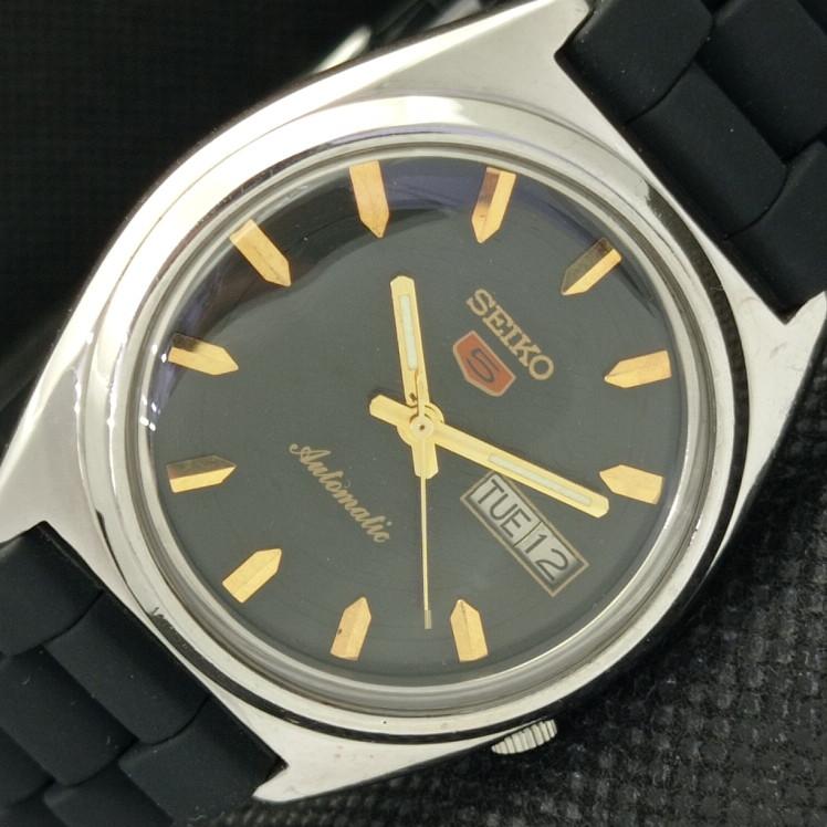 

USED VINTAGE SEIKO 5 AUTOMATIC 7005A JAPAN MENS D/D BLACK WATCH 603-a313764-9 SKU603-a313764