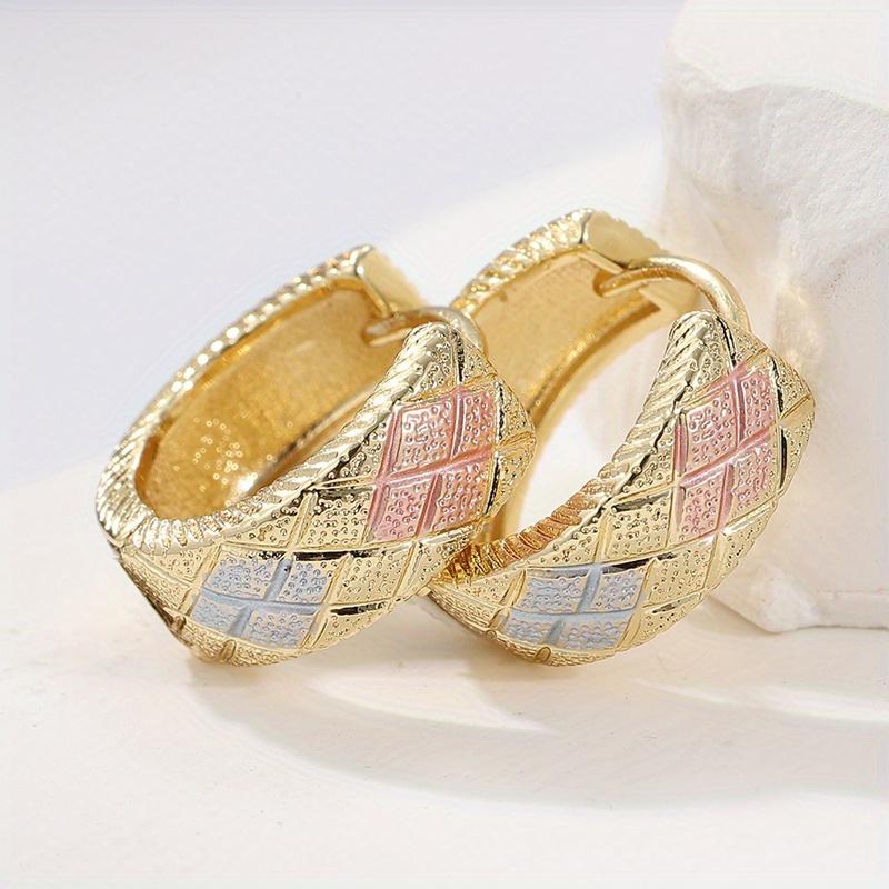 1 Pair of Retro Cute Colorful Plaid Circle Earrings, Bohemian Style Handmade Copper Earrings for Women Suitable for Daily Wear