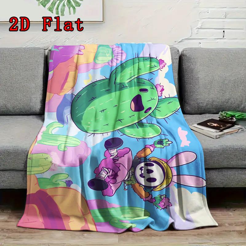 Cactus and Skull Rabbit 2D Flat Pattern Flannel Blanket High Quality All Seasons Warmth and Comfort Perfect for Christmas Gifts.MMT0918195