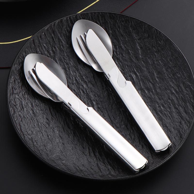 4Pcs/Set Portable Stainless Steel Outdoor Camping Knife Fork Spoon Combo Cutlery Set Dinnerware Camping Cooking Flatware