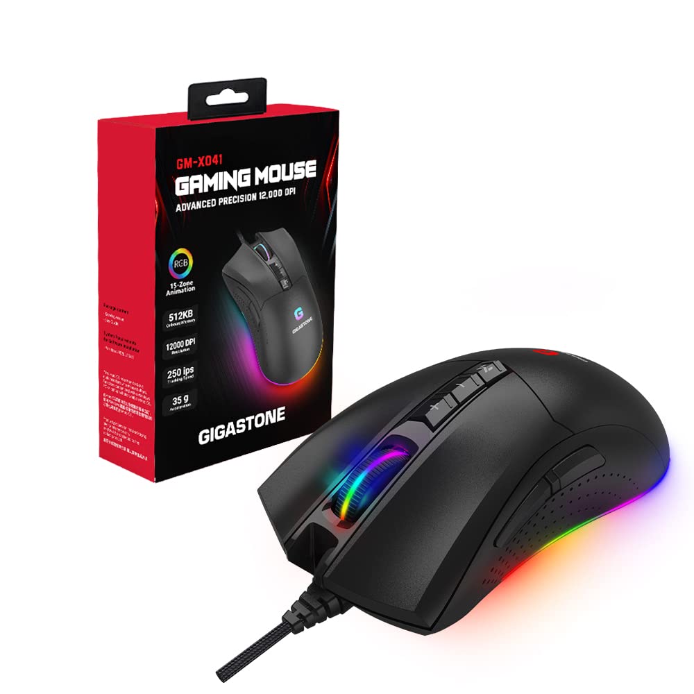 

Ігрова миша Gigastone Дротова ігрова Регульована RGB 8 Програмована 512 КБ Вбудована Підходить для Windows 7 і новіших версій 12 000 DPI, Миша, Підсвічування,