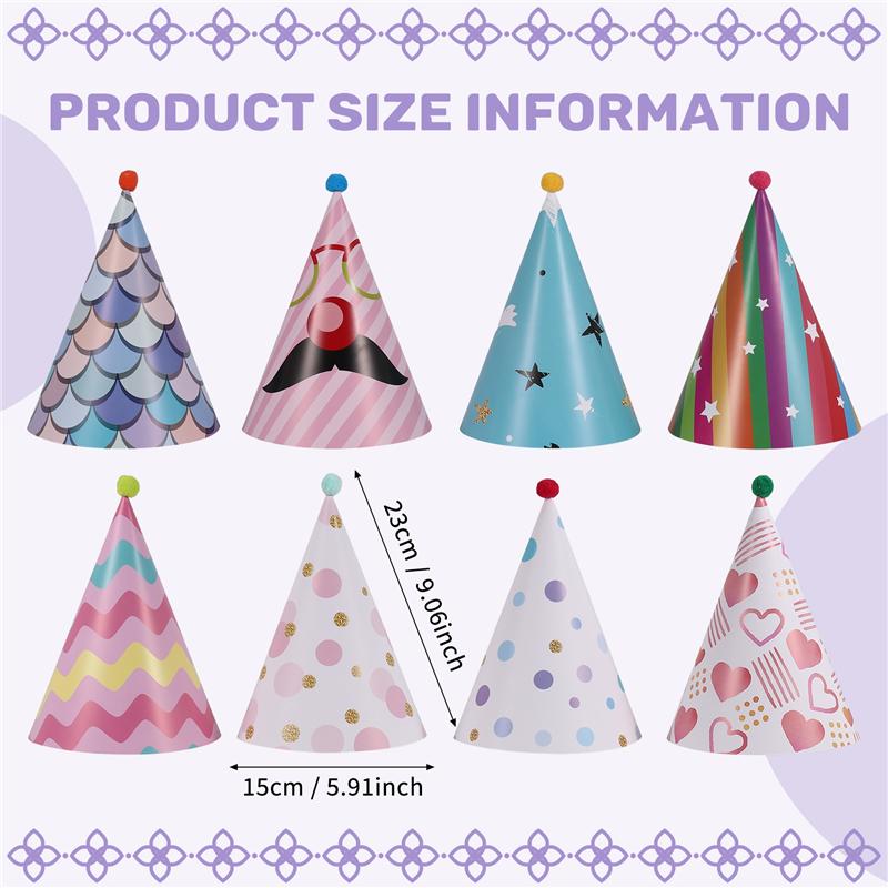 Versatile 8Pcs Paper Gold Foil Happy Birthday Party Cone Hats For Adults And Kids Party Decoration