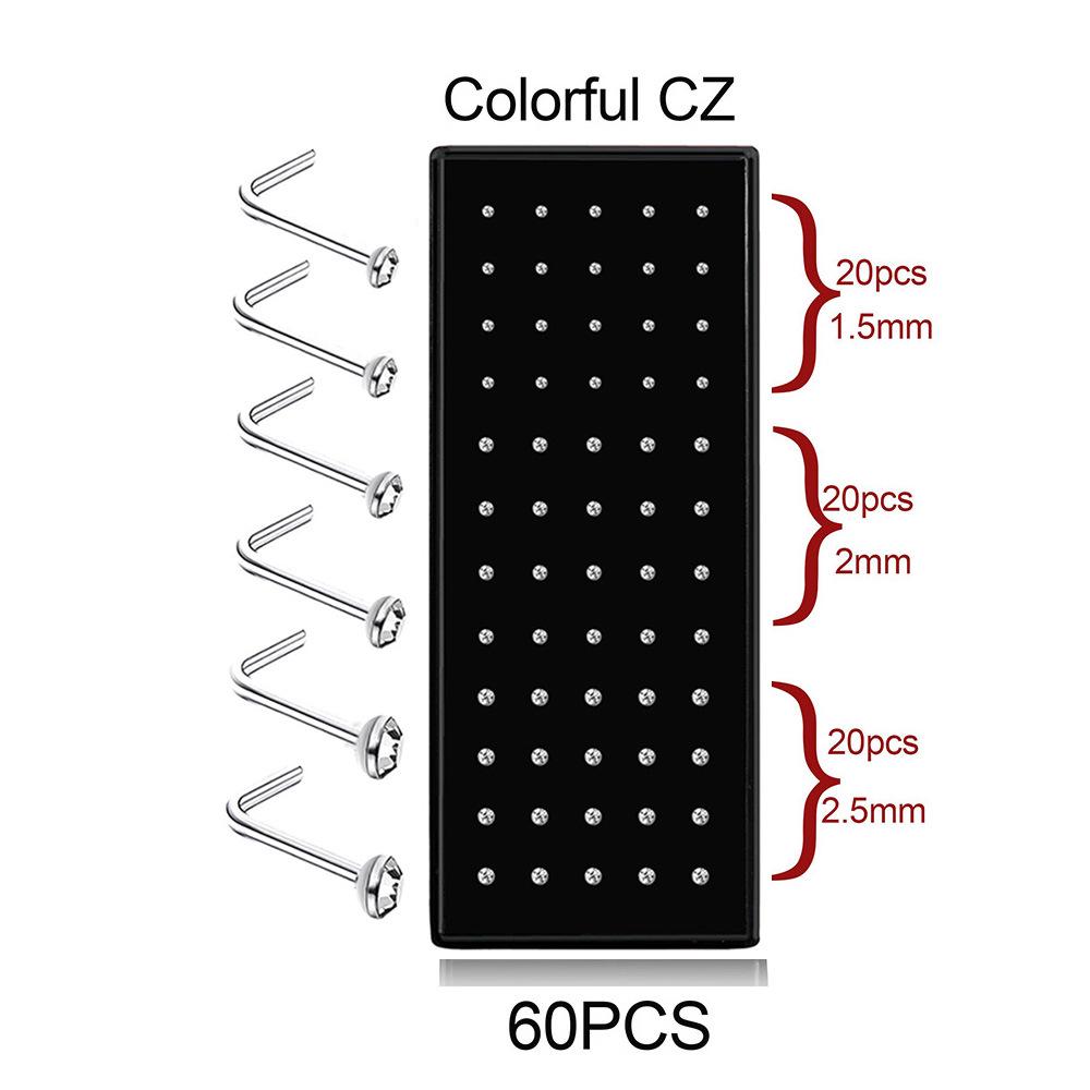 Stainless Steel Boxed Nose Studs and Rings: 60/40 Pieces, 1.5-3.0mm, Straight & L-Shaped Bar