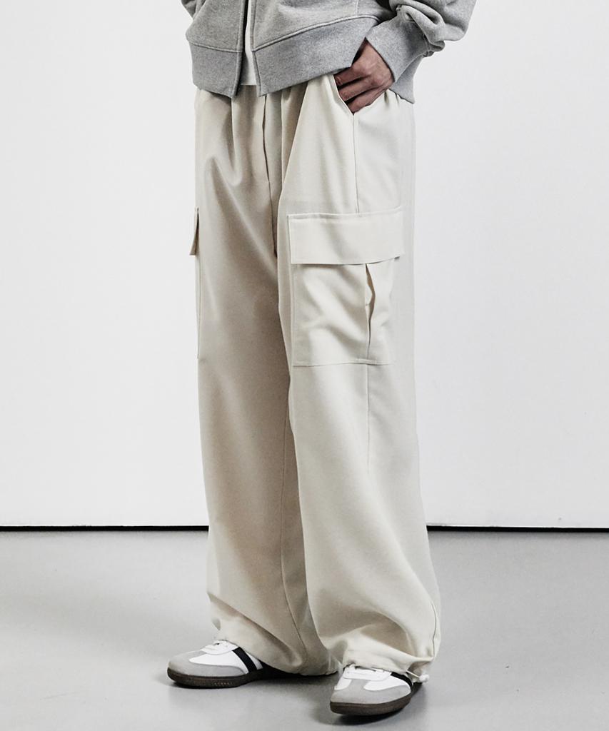 WHOLOVESART Daily Cargo Elastic String Pants Cream