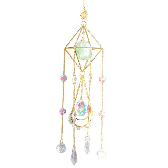 Faux Crystal Suncatcher for Window Natural Stone Rainbow Maker with Prism Pendant for Indoor Outdoor