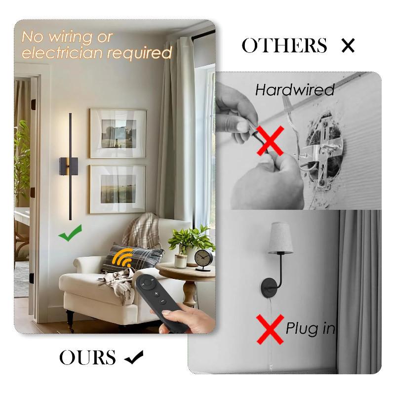 Wireless Rechargeable LED Sconce Touch Switch Black Wall Mounted Light Bedroom Hallway Living Room Indoor Lighting Lamp