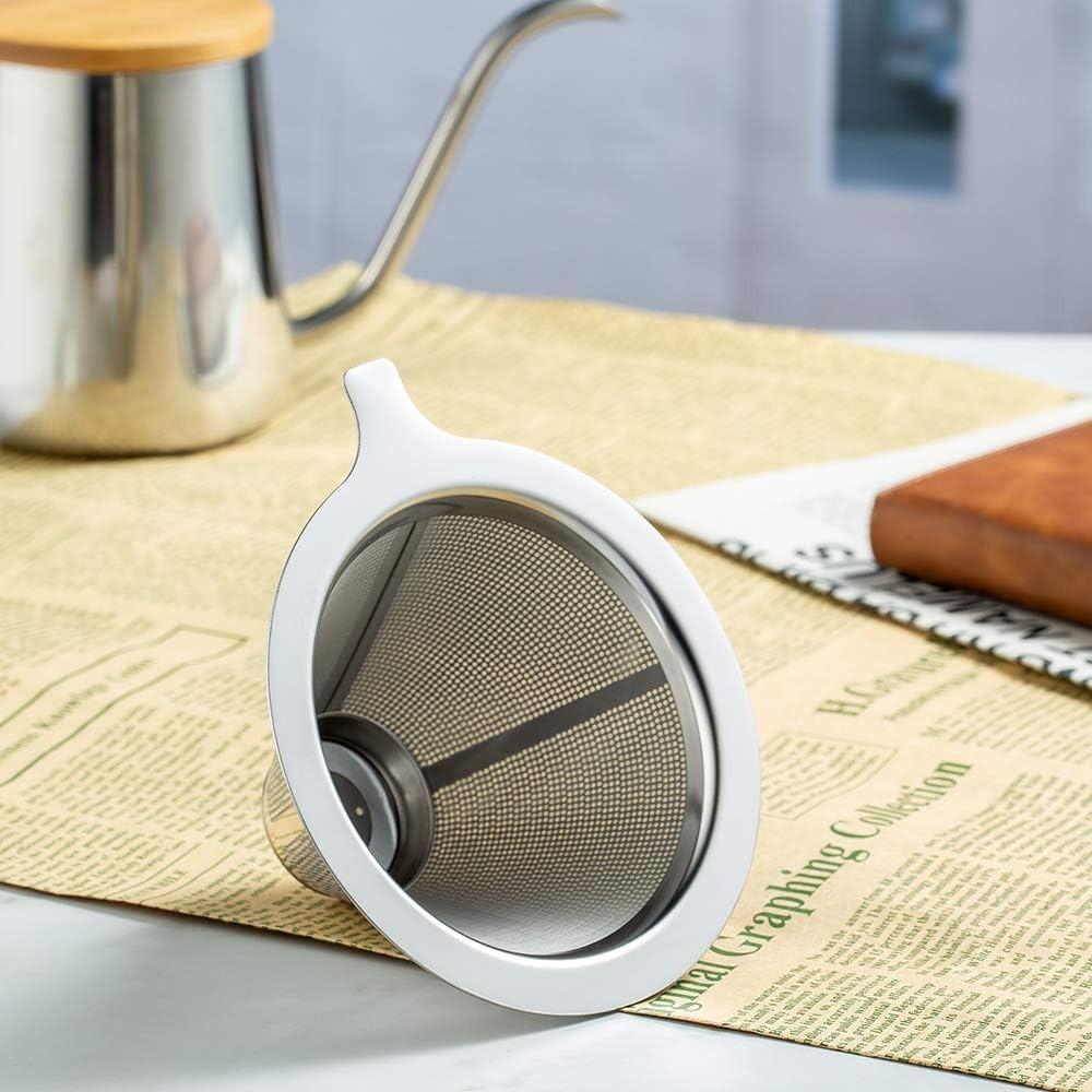 Upgraded Pour Over Coffee Filter, Coffee Dripper, Paperless Mess Stainless Steel Coffee Filter, Maker One to Four Cup Coffee