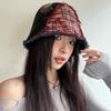 Beggar Style Plaid Bucket Hat Patched Sun Protection Basin Cap Fashion Retro Fisherman Hat  Women