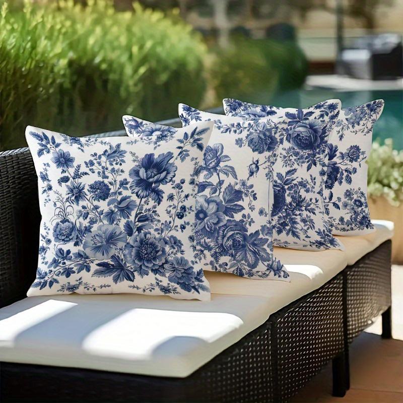 Blue White Chinoiserie Pillow Covers, Vintage Peony Double-Sided Printed Throw Pillow Cases, Classic Home Decor Cushion Covers