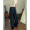 Black trousers women's summer new American retro striped design high waist straight casual sports pants
