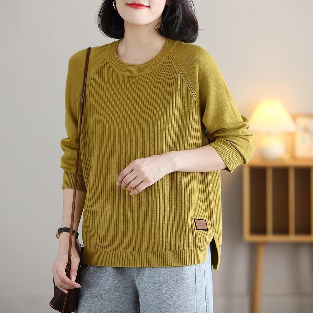 Plus Size Women's Round Neck Loose Knit Sweater - Autumn/Winter