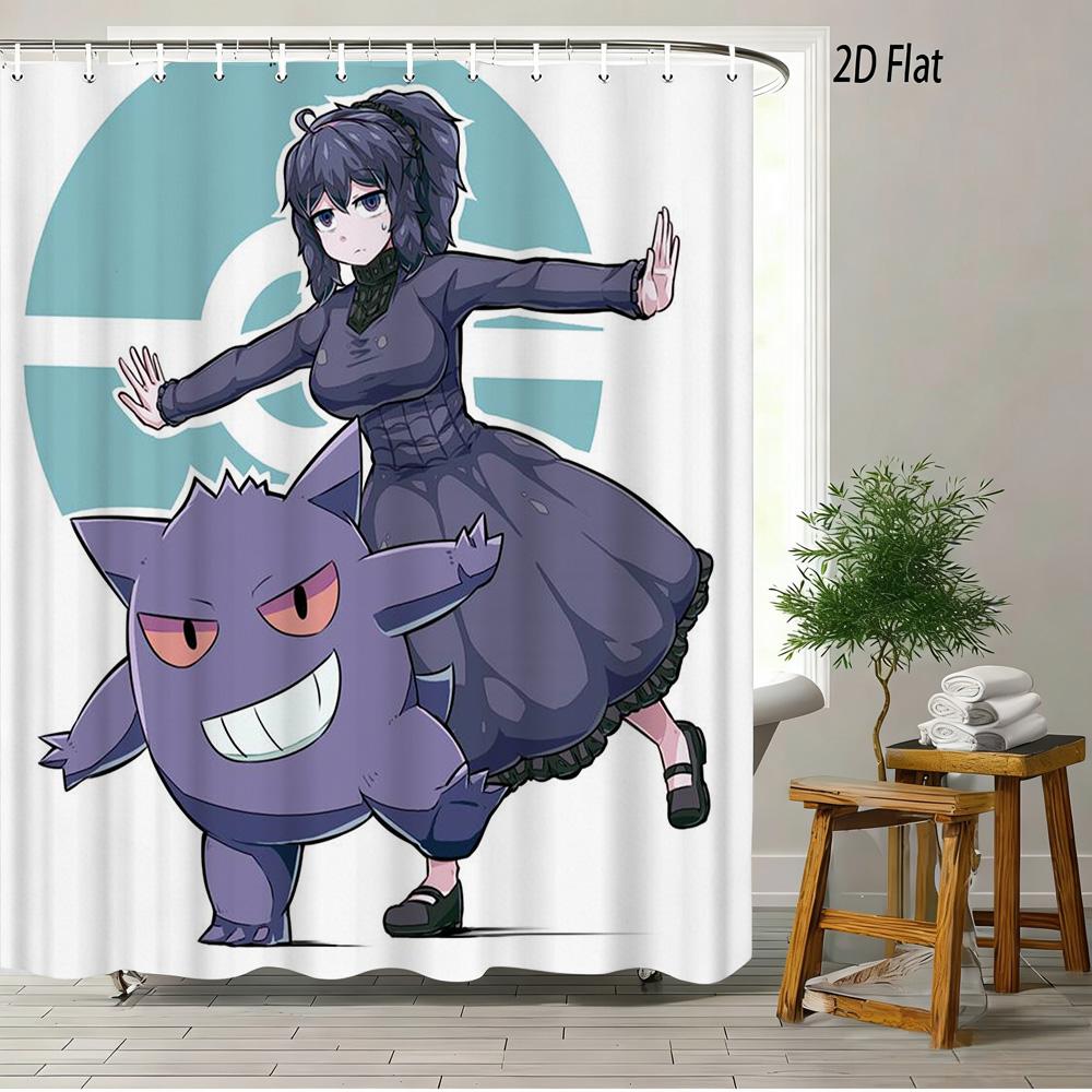 Dragon Ball Z Majin Buu (Fat Buu) Cheerful Pose Scene 2D Print Waterproof Shower Curtain, Vibrant Solid Purple Background With P