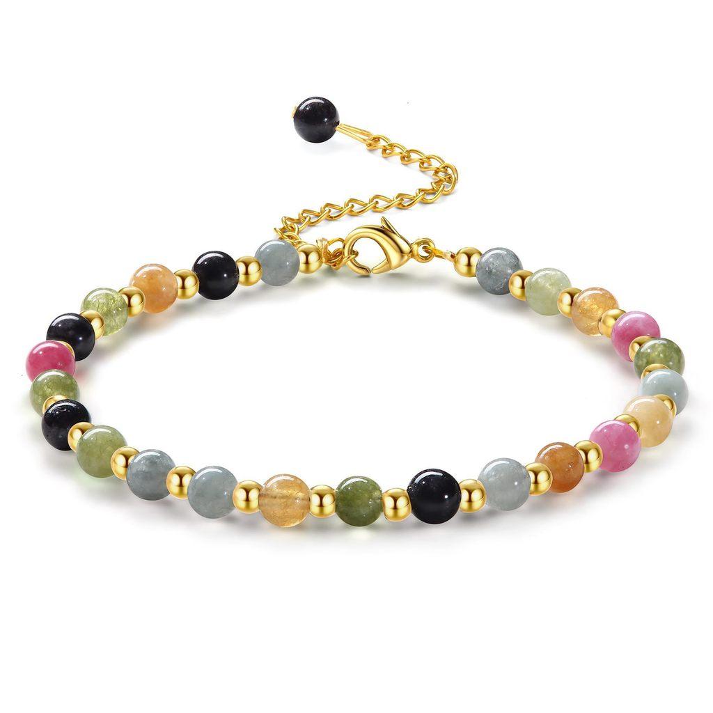 Geometric Pink Crystal Beaded Bracelet With Adjustable Gold Chain For Women Jewelry Gift