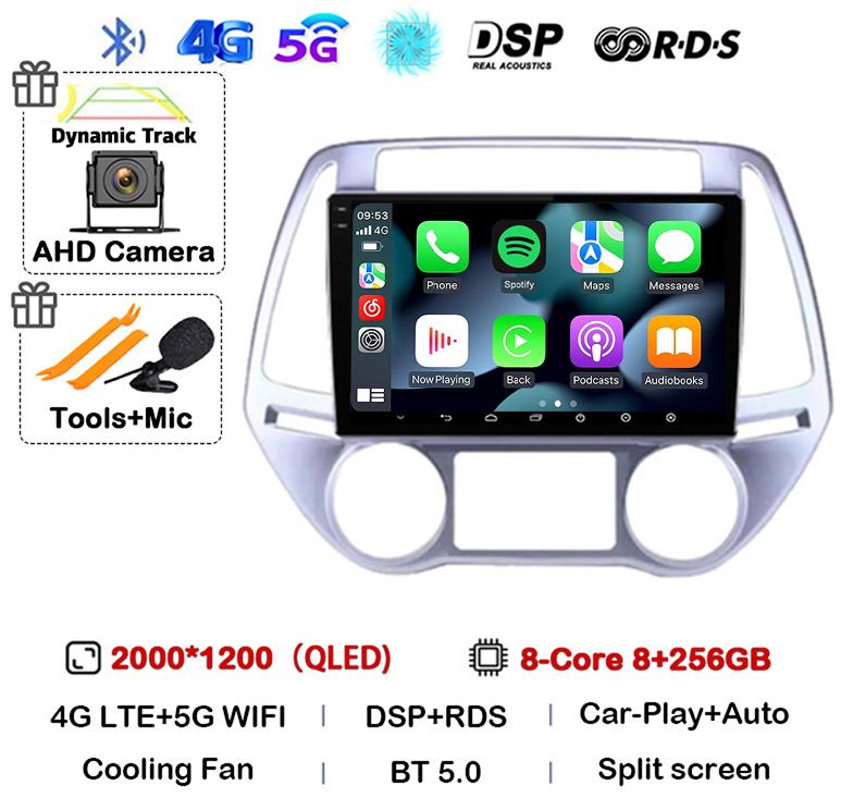 Android 14 Carplay Auto WIFI+4G Car Radio For Hyundai I20 2008 - 2014 Stereo GPS Multimedia Video Player 2 Din DVD 360 Camera BT