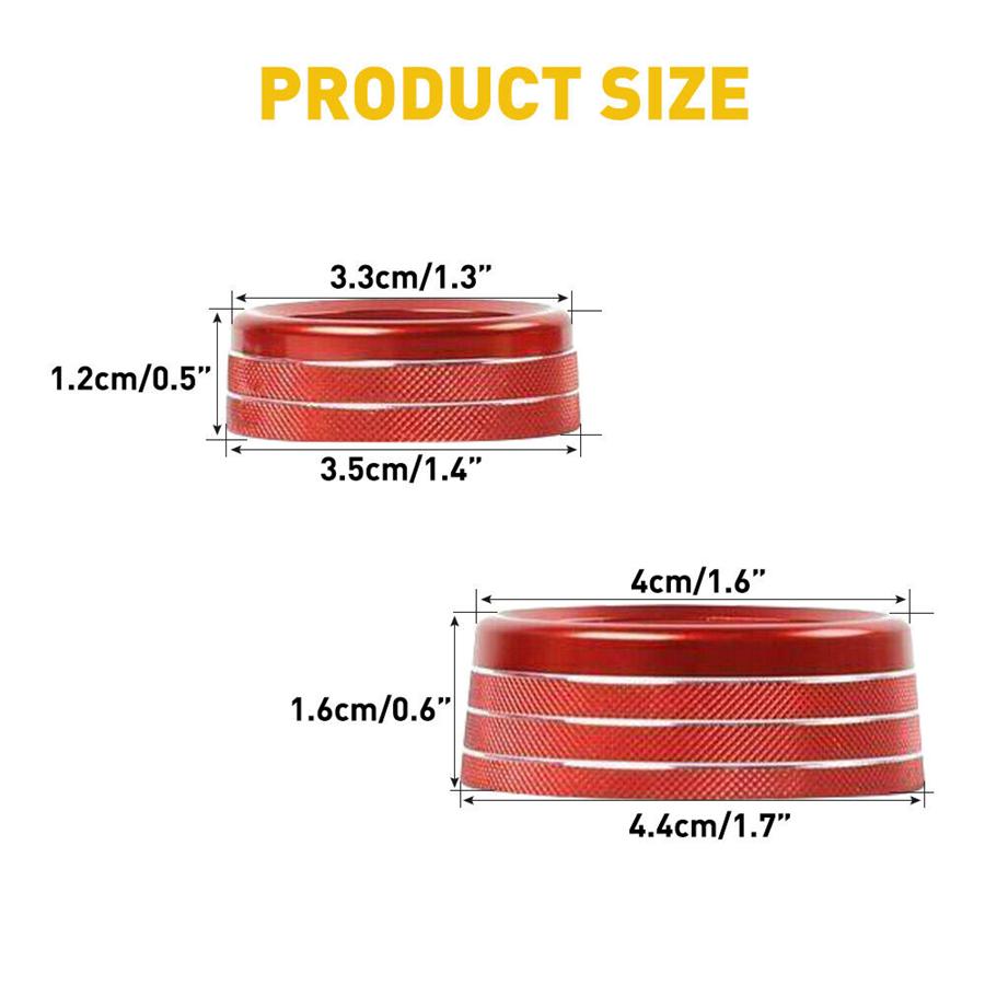 3pcs Red AC Radio Switch Trim Ring Knob Cover For Dodge Challenger/Charger 15-20