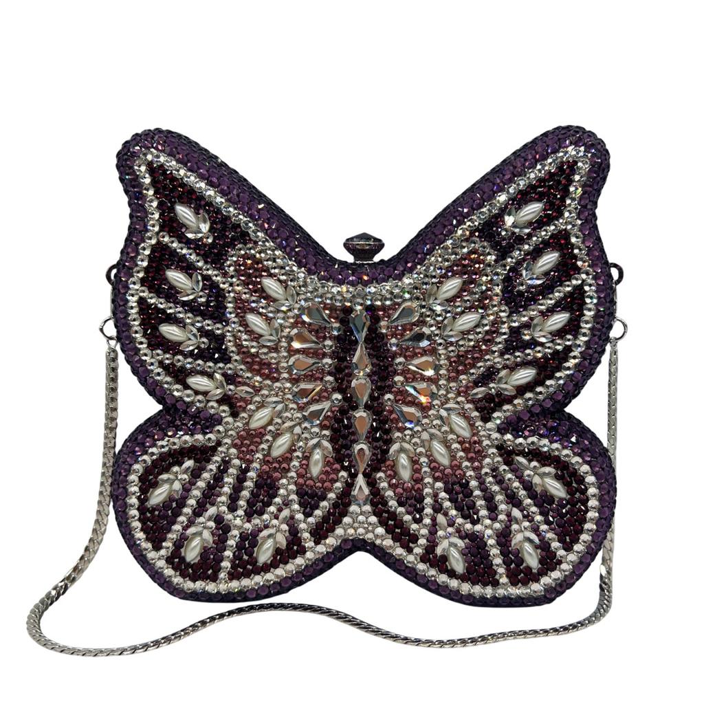 Green Diamond Evening Clutch Little Butterfly Bling  Purse Silver/Gold Crystal Wedding Party Purses Bridal Handbags