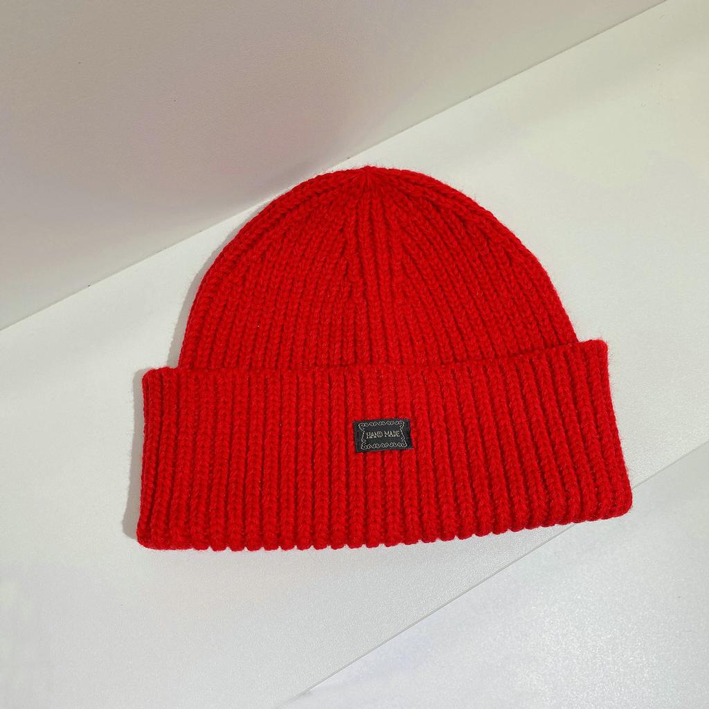 Black label knitted hat children's autumn and winter new cold-proof and warm wool hat showing small face and ear protection cold hat couple