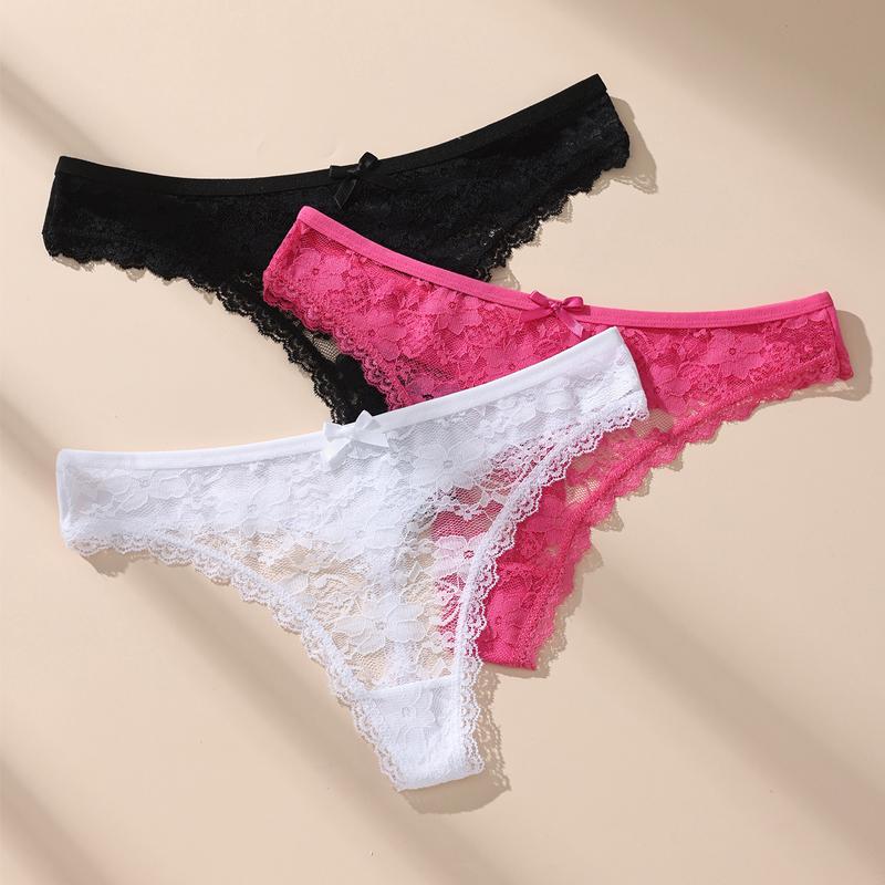 3Pcs/Set Women Thongs Sexy Lace Panties Low Waist Underwear Girls Briefs G-String Breathable Ladies Panty Floral Female Lingerie