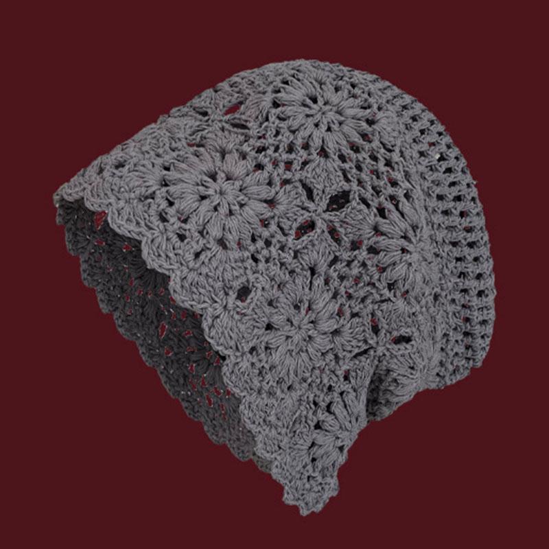 Fashion Handmade Weaving Hollow Out Beanie Hat Woman Autumn Hook Flower Korean Style Pearl Tassels Pullover Knitted Hat