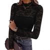 Top da donna a collo alto con maniche lunghe, pizzo colorato traforato, camicetta da stratificare