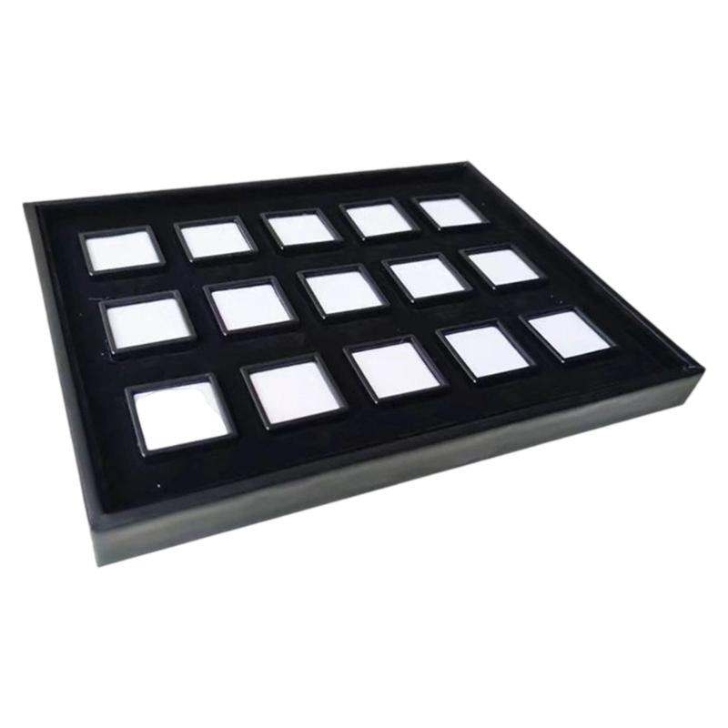 Velvets Lined Acrylic Jewelry Sample Case with 15 Square Slots Display Plate for Professional Gemstones Exhibition
