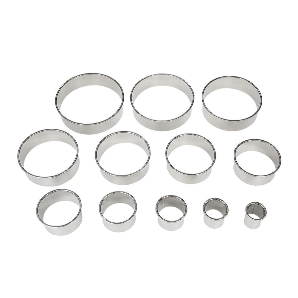 12pcs/set Multifunctional Stainless Steel Circle Cookie Cutter DIY Fondant Cake Decoration Molds