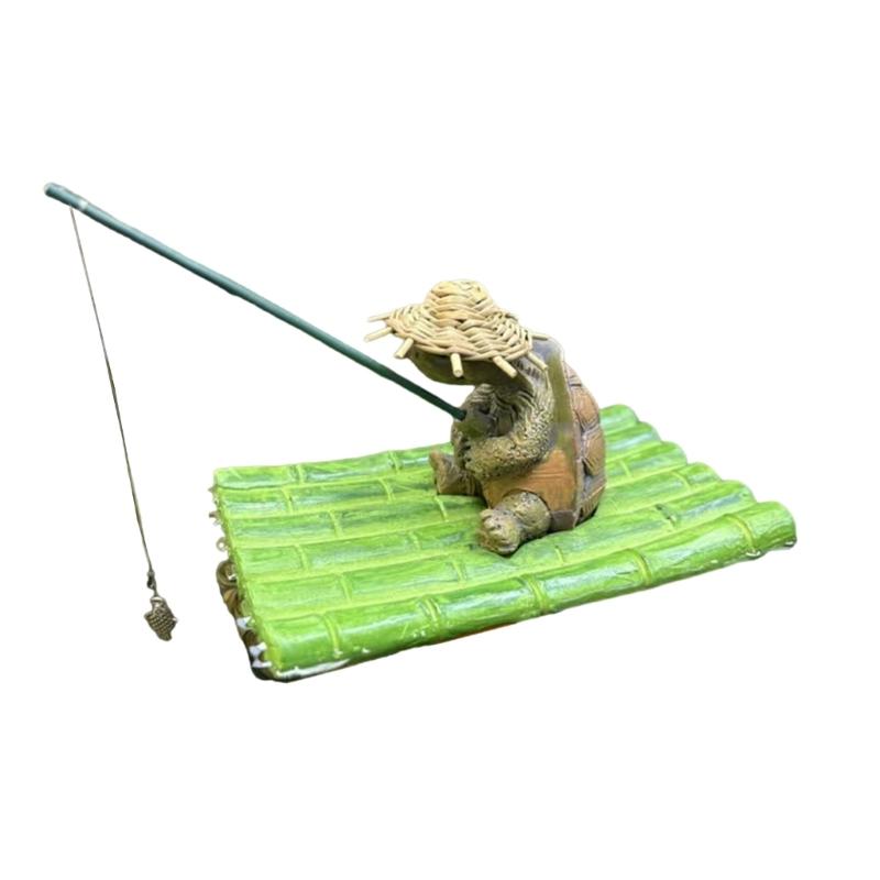 

Turtles Fishing on Bamboos Raft Statue Weather Resistant Resins Miniature Animal Ornament For Garden Pond Decoration 1