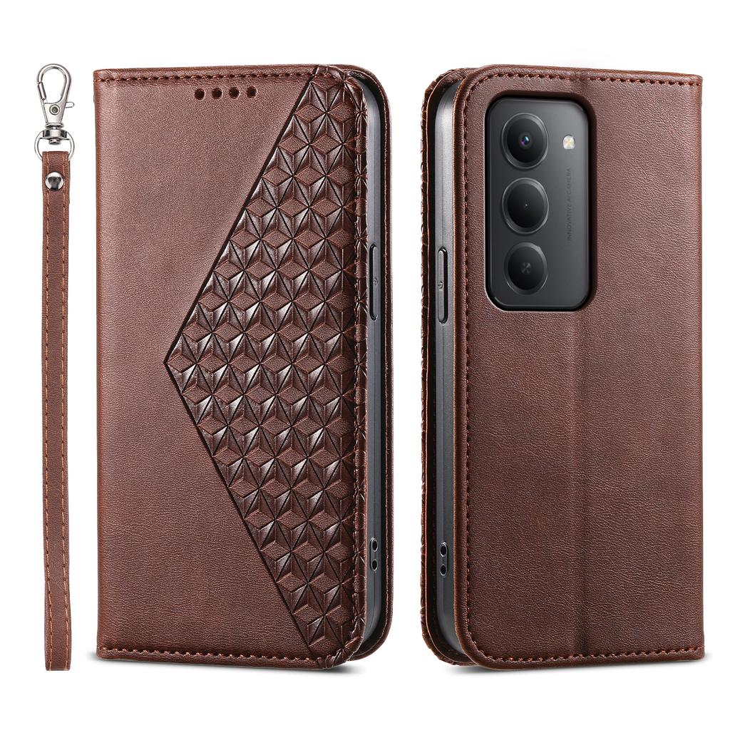 For Xiaomi Redmi 15 5G (Global) (169mm) Case Calf Texture PU Leather Wallet Phone Cover with Wrist Strap