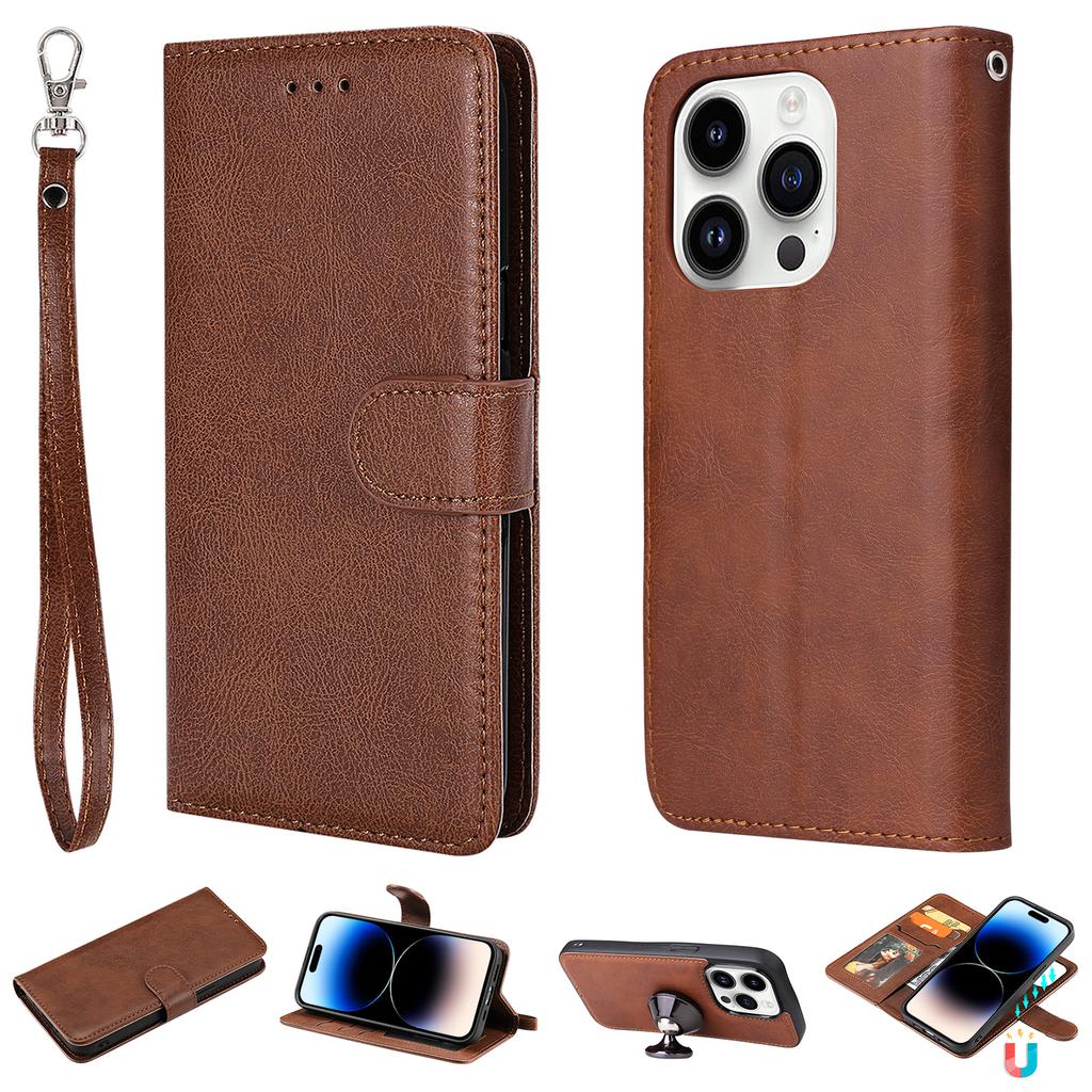 For iPhone 15 Pro Case 2 In 1 Detachable Magnetic Leather Wallet Mobile Cover with Strap