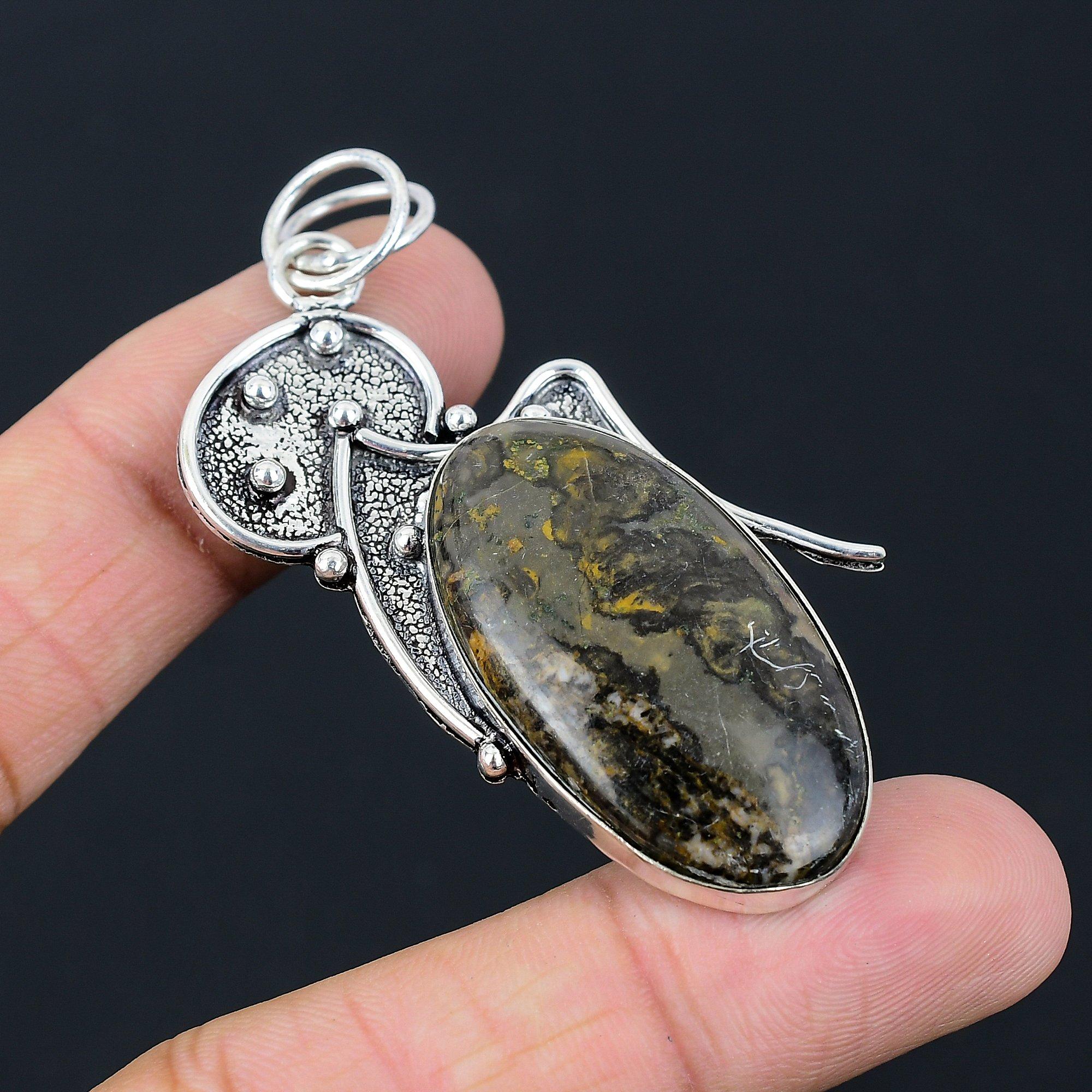 

Natural Gabbro Jasper Gemstone Pendant 925 Sterling Silver Jewelry For Girls