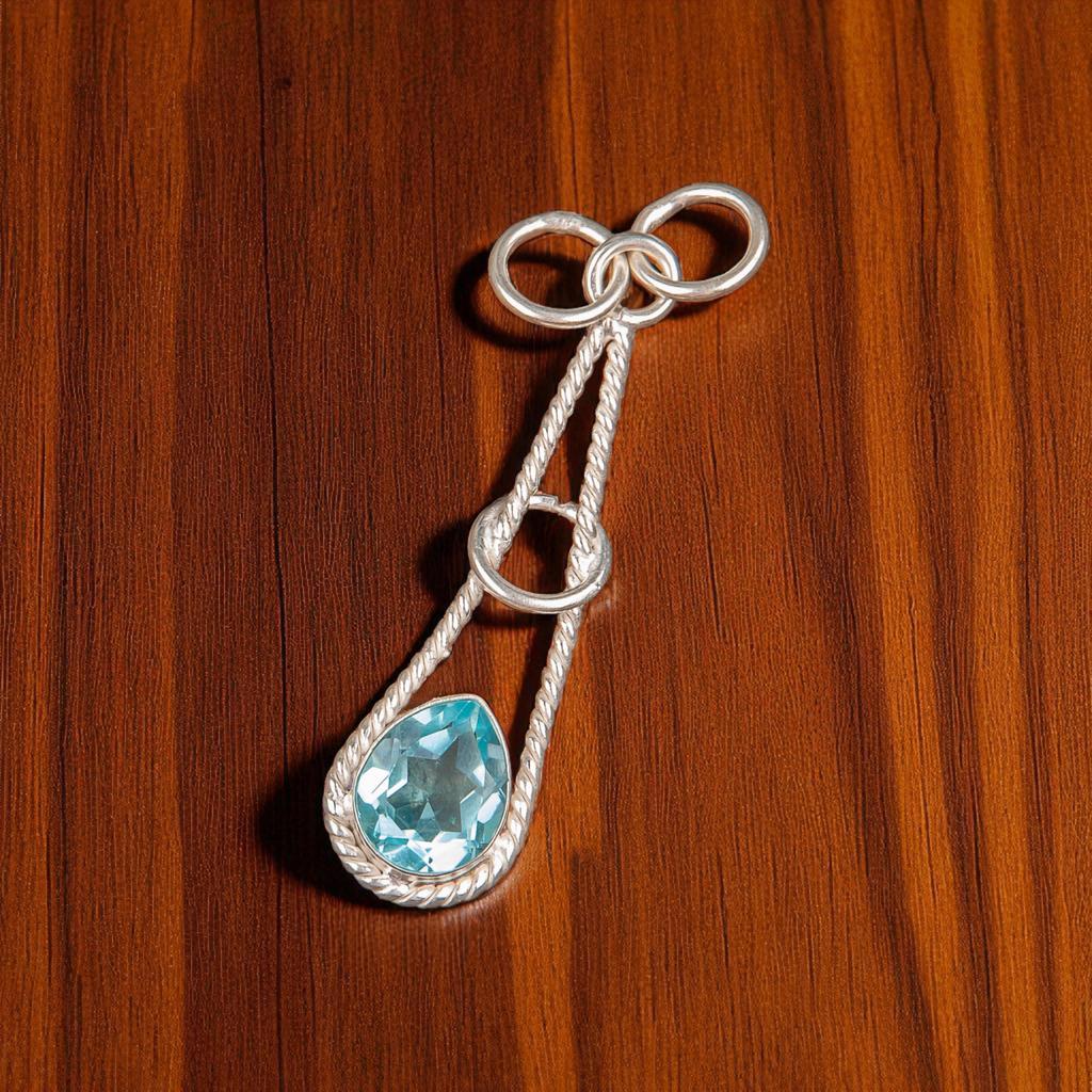 Sky Blue Topaz Gemstone 925 Sterling Silver Jewelry Handcrafted Pendant 1.78" PP-21-4