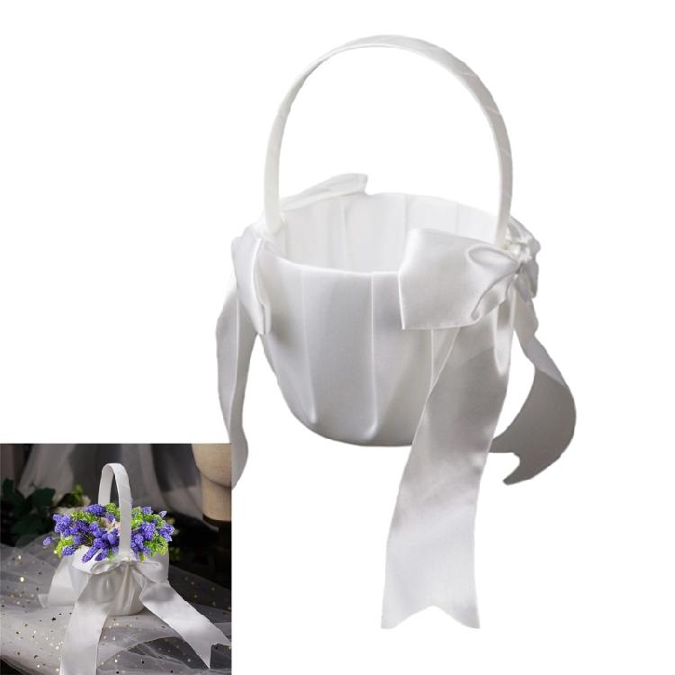 Romance Wedding Ceremony Flower Basket Flower Girl Basket with Satined Wrapped Easy Hold Handle Flower Holder for Bride