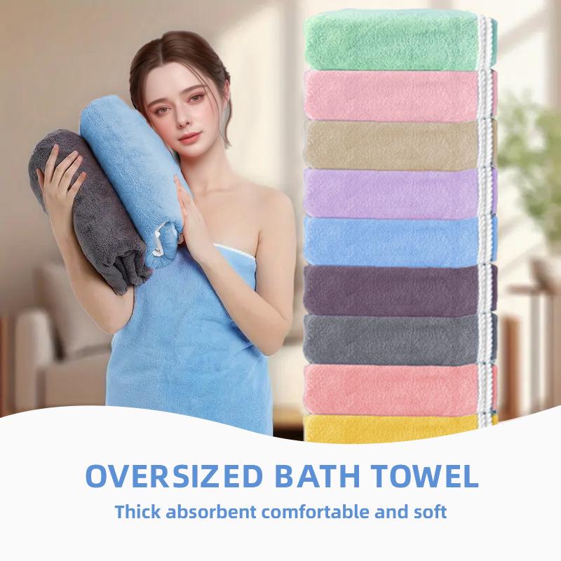 Extra Large Coral Fleece Bath Towel - Quick-Drying, Super Soft, Beach & Blanket Use, 90x180 Cm