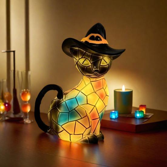 Cat Lamp LED Night Light Soft Warm Glow Halloween Design Energy-saving USB Tabletop Night Light Party Decoration