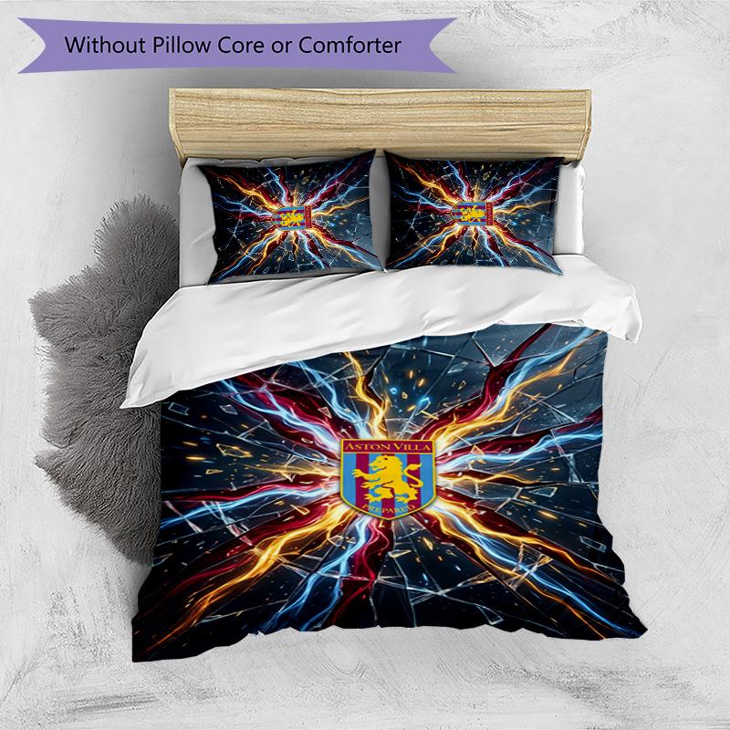 Set Lenzuola Stampato Aston Villa Football 3 Pezzi, Comodo Set Copripiumino per Camera da Letto Amico della Pelle
