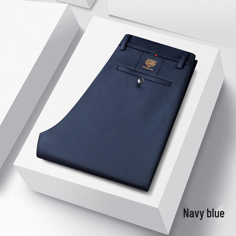 Men's Tiger Head Embroidery Autumn Straight-Leg Stretch Pants - Wrinkle-Resistant Casual Trousers