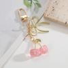 Cute Cherry Keychain With Pearl And Heart Charm Resin Fruit Pendant Bag Accessory For Women Girls