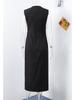 2025 Spring/Summer Women's Sleeveless Fitted Waist Slit Long Dress with Multi-Button Design