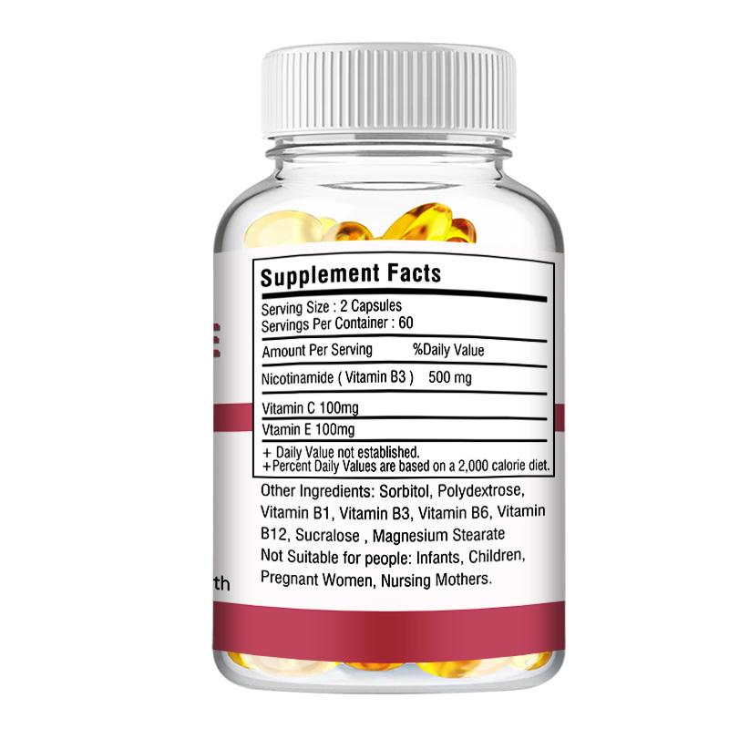 Nicotinamide, Vitamin B3 500 mg, antioxidant, reduces cell damage.