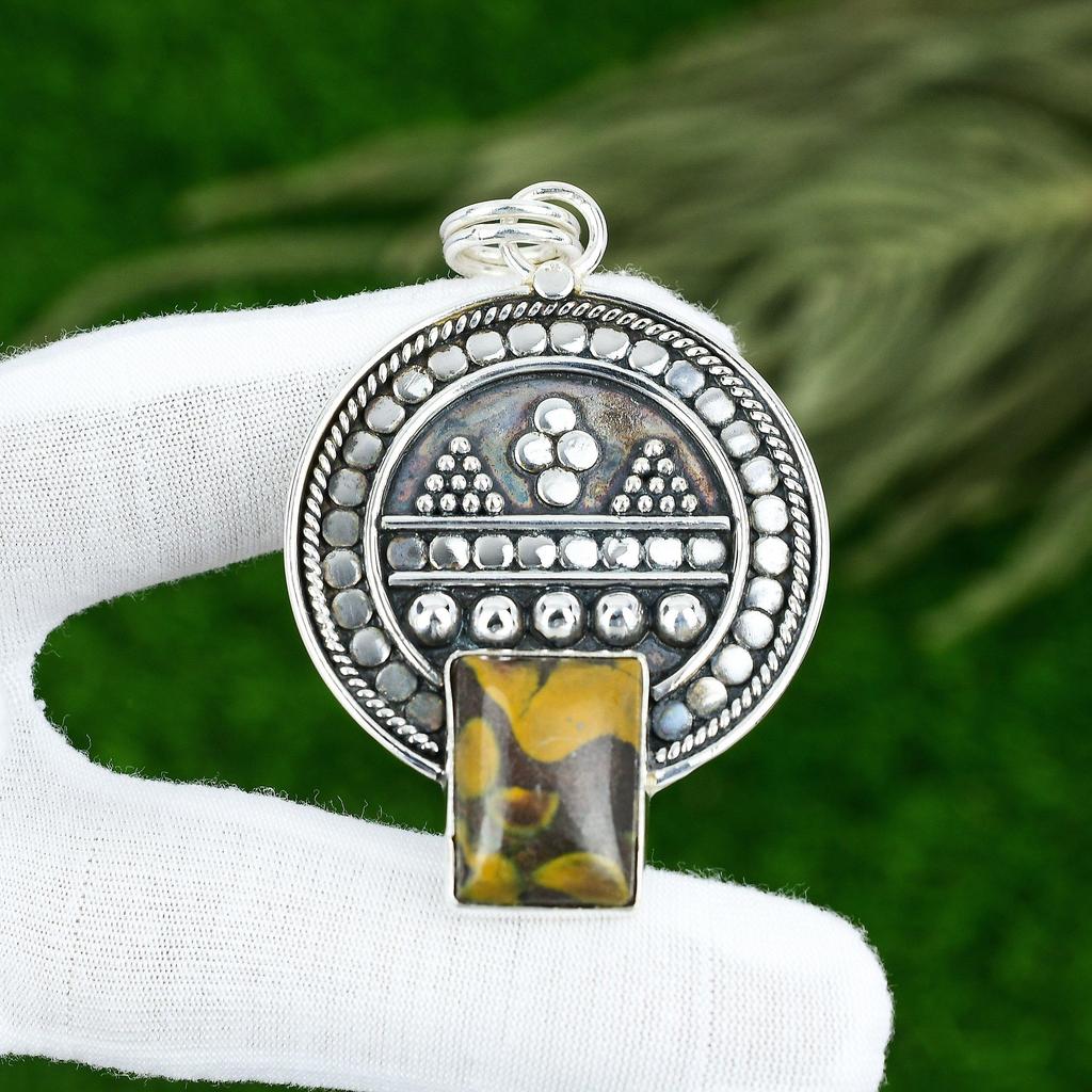 Friendship Day Sale Natural Fruit Jasper Bezel Boho Pendant Jewelry 925 Silver