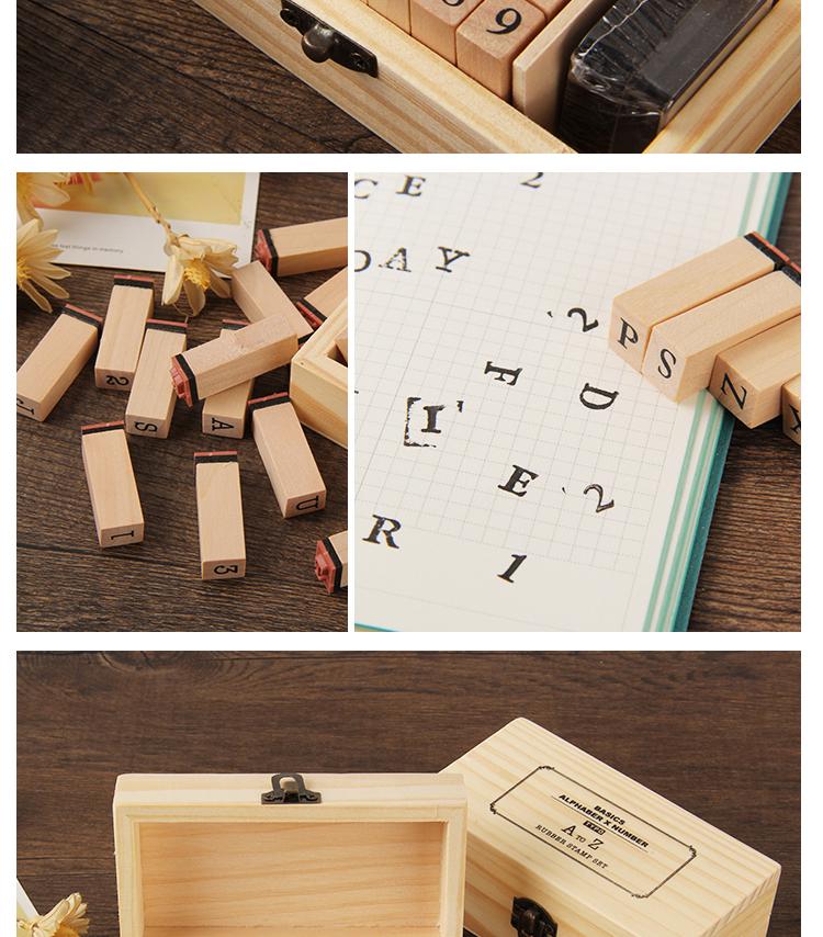 Ming Dynasty-Inspired Seal Set: 36 Ink Pad Wooden Stamps with Letter and Number Typewriter Designs