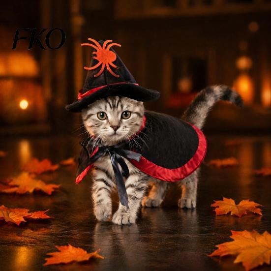 Halloween Wizard Cloak for Pets 1 Set Cat Witch Costume, Black Cape And Hat, Moon Costume Star Pointed Hat Cats Small Medium Dogs Festive
