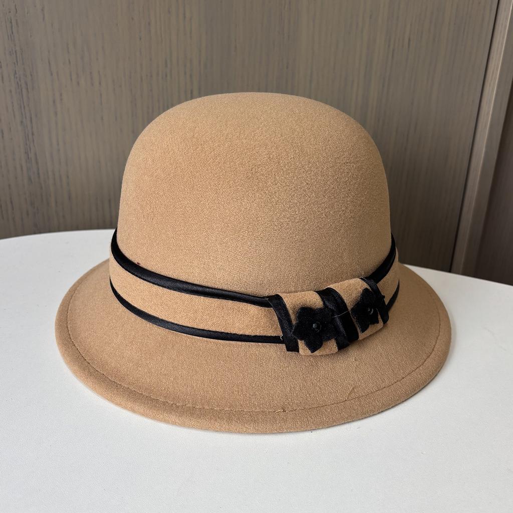 Autumn And Winter British Retro Woolen Hat Women'S Dome Small Edge Thermal Basin Hat Elegant Versatile Simple Felt Top Hat