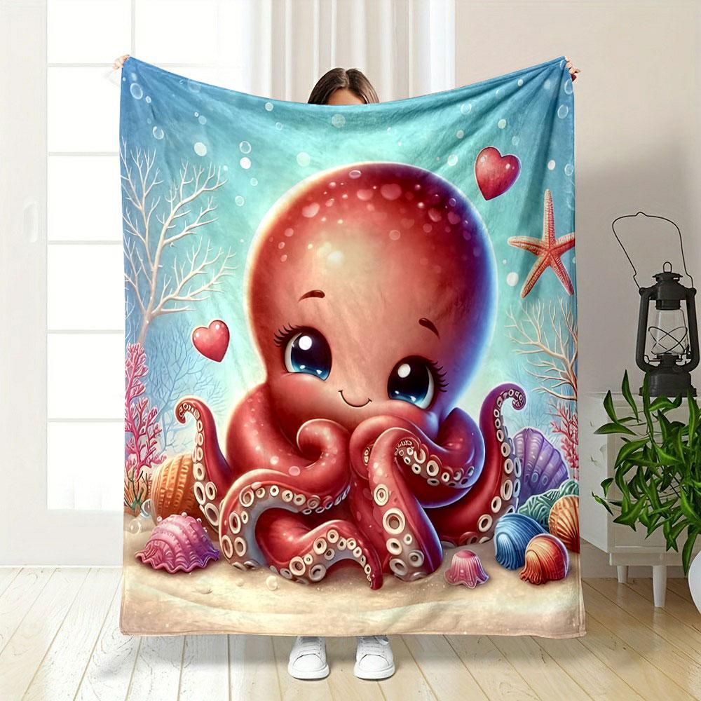 Cute Octopus with Hearts and Seashells print blanket soft and cozy perfect for the living room bed sofa or a nap,gift