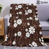 Vintage Brown Daisy Cartoon Anime Print Flannel Blanket Soft Warm Throw for Kids Bedroom Sofa Bed Christmas Office Car