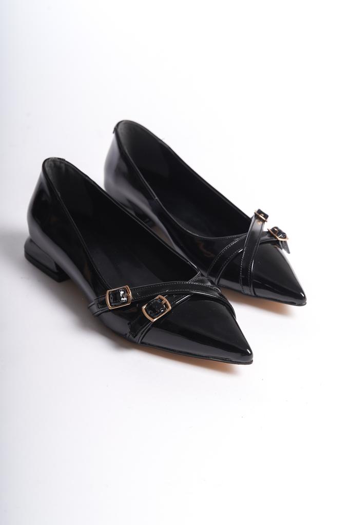 Damen Ballerinas Emilia Schwarz Lackleder Klassische Ballerinas mit Absatz