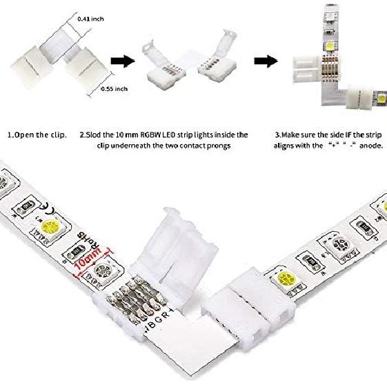L Shape 5 Pins Connector 10mm Right Angle Corner Solderless Connector Clip for SMD 5050 RGBW RGBWW Fireproof Material 5 Conductor LED Strip Lights